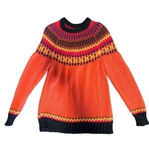Peru Alpaca Connection- Alpaca Fair Isle Tribal Long Sleeve Sweater, Size Large
